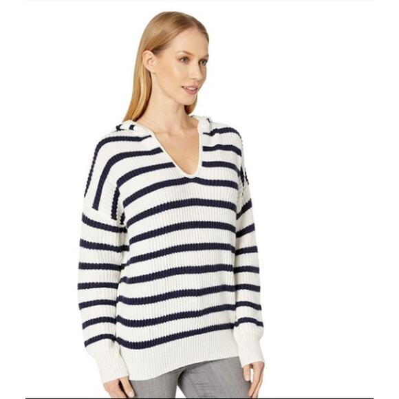 SPLENDID Striped Hooded Knit Sweater in Navy Stripe // M - Picture 5 of 11